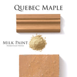 Load image into Gallery viewer, Homestead House Milk Paint Quebec Maple Flat Lay with powder, painted trim and textured sample
