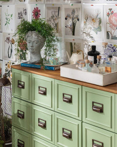 Conservatory painted apothecary drawers